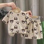 Kids Half Sleeve Cute Cartoon Print Cotton T-shirt & Shorts