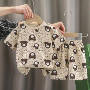 Kids Half Sleeve Cute Cartoon Print Cotton T-shirt & Shorts