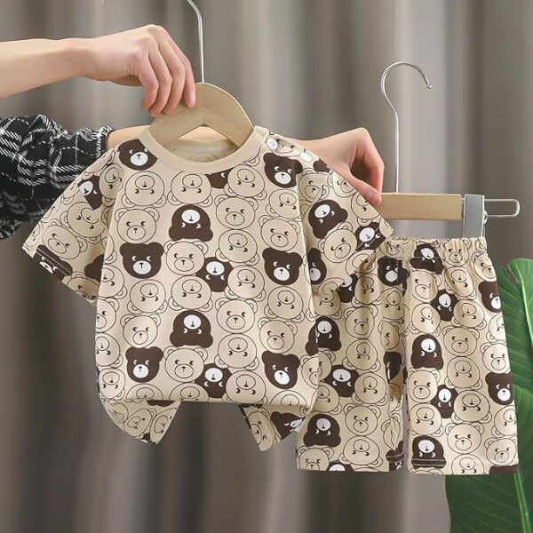 Kids Half Sleeve Cute Cartoon Print Cotton T-shirt & Shorts