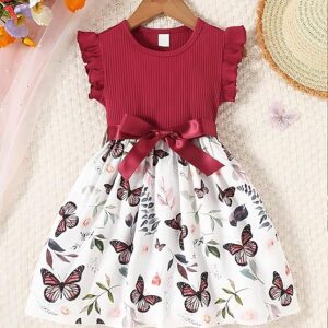 Lycra Butterfly Printed Girls Frock Dress