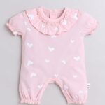 Pink Girls Half Sleeves Thigh Length Romper