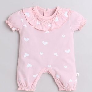 Pink Girls Half Sleeves Thigh Length Romper
