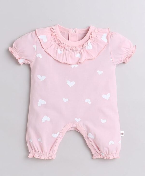 Pink Girls Half Sleeves Thigh Length Romper