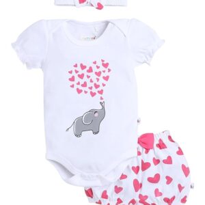 Pink & White Girls Full Sleeves Bodysuit & Short Set