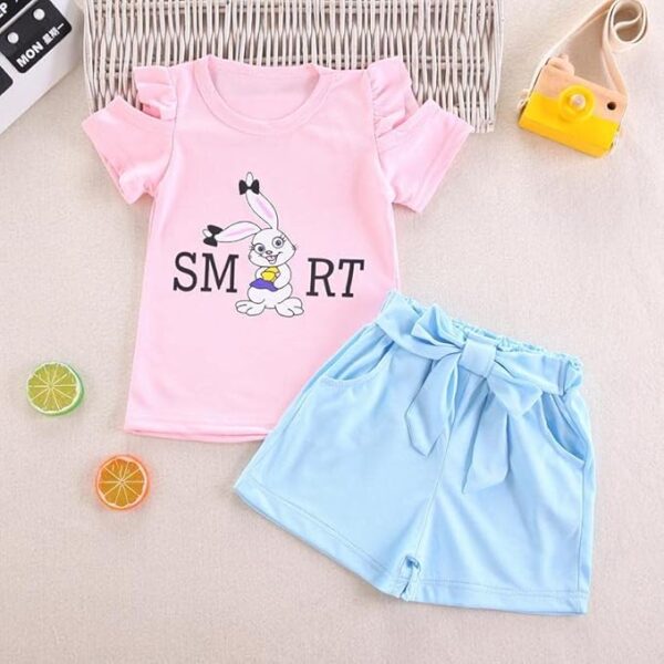 Rabbit Bunny Print Cold Shoulder T-Shirt Top & Shorts