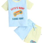Sky Blue & Yellow Boys Half Sleeves T-Shirt & Short Set