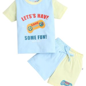 Sky Blue & Yellow Boys Half Sleeves T-Shirt & Short Set