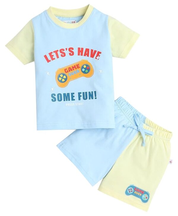 Sky Blue & Yellow Boys Half Sleeves T-Shirt & Short Set