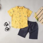 Tiger Cartoon Print Boys Shirt and Denim Shorts