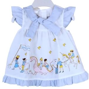 White & Blue Chinese Print Baby Girl Frock