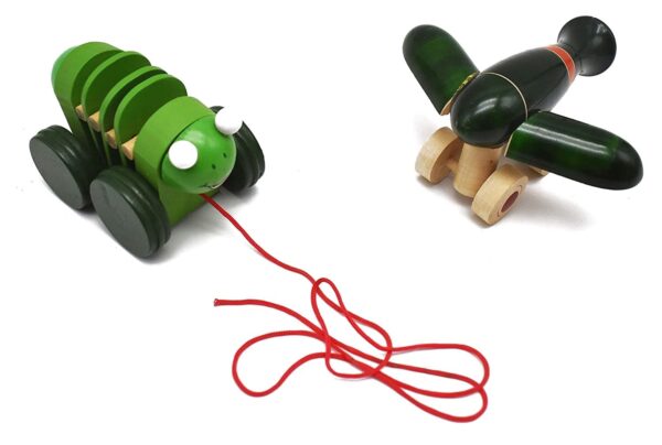 Channapatna Toys Pull Along Toy Wooden Aero Plane & Caterpillar