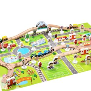 HAPPY HUES® Wooden Urban City Train/Car Track Set