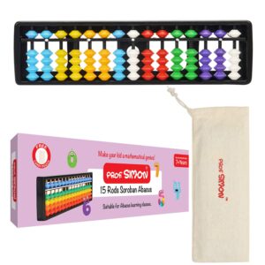 PROF. SIMON 15 Rods Soroban Plastic Abacus With Multi-Colored Beads