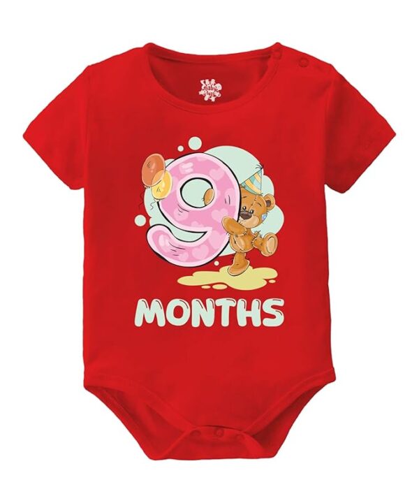 9 Months Birthday Teddy Theme Baby Romper