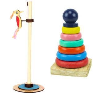 Technybirds Wooden Pecking Woodpecker and Wooden Rainbow Stacker Combo