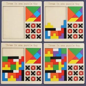 TAMADAA Kids Wooden Children's Educational Colorful Square Tangram Game