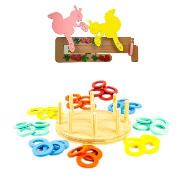 Technybirds Wooden Ring Sorter and Wooden Funny Bunny Combo