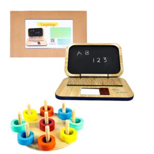 Technybirds Wooden Laptop Chalkboard and Wooden Ring Sorter Combo