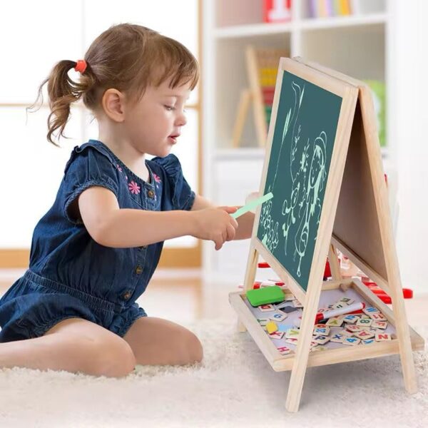 AEKINX Wooden Kids Writing Board - 2 in 1 Portable Double Sided