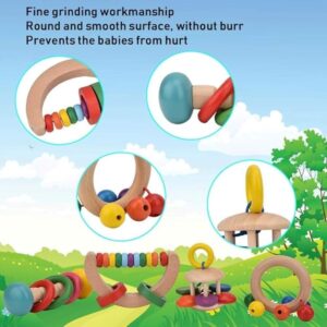 Wudly Rattle Gift Set - Colorful Wooden Toy Set of 4 for Children