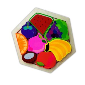 EarthyTweens Hexagon Fruits Stacking Wooden Puzzle