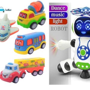 FunBlast Dancing Robot with Music & Set of 7 Push and Go Crawling Toy - Multicolor