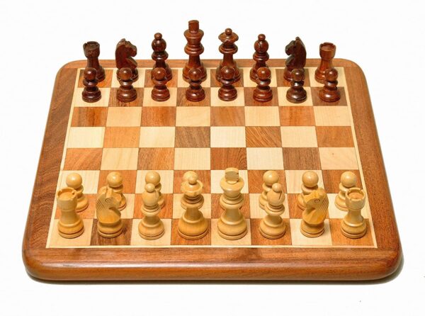 Non-Magnetic Flat Wooden Chess Board Set with 32 Chessmen for Kids