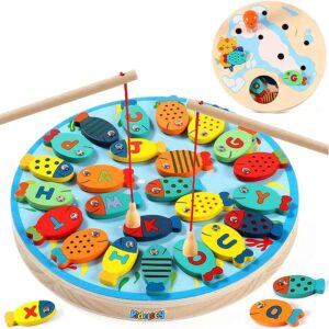 Kidology Wooden Circular Magnetic Fishing Toys for Kids