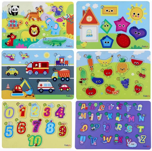 Fiddlys Fiddly's Wooden Learning Educational Puzzles (Complete Pack of 6)