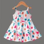 Baby Girls Flamingo Print Ruffle Trim Frock