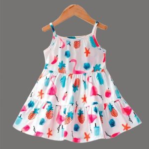 Baby Girls Flamingo Print Ruffle Trim Frock