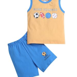 Blue & Orange Boys Sleeveless T-Shirt & Short Set