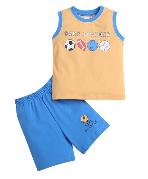 Blue & Orange Boys Sleeveless T-Shirt & Short Set