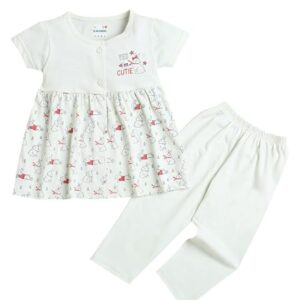 Girls Cap Sleeves Cotton Frock & Legging Set
