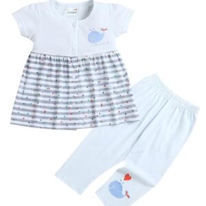 Girls Cap Sleeves Cotton Frock & Legging Set