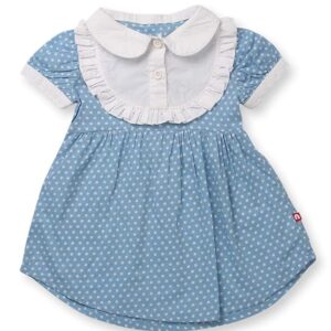 Half Sleeves Round Neck Button Closure Dress