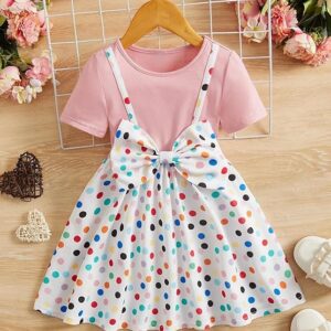 TAGAS Toddler Girls Dobby Lycra Short Sleeve Dress