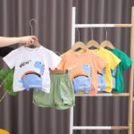 3D Dinosaur Pocket Patch Cotton T-shirt with Olive Shorts