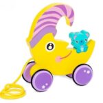 Wooden Cartoon Moon Baby Pull Rope Walking Toy