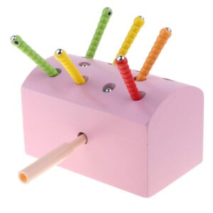 Wooden Magnetic Catch Insect Game Toys Kid Montessori Educational Toy Pink