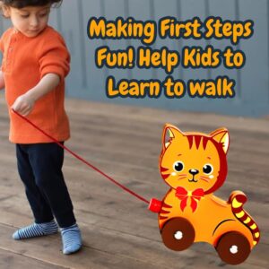 Wooden Cat Pull Along String Toy for Kids