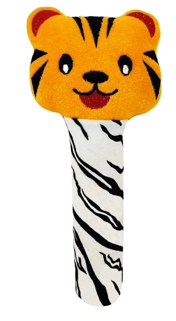 Pikipo Tiger Face Rattle Soft Toy with Squeeze Handle for Squeaky Sound