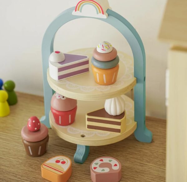 Wooden Tea Party Set with Three-Tier Cake Stand