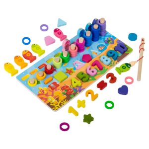 WISHKEY Wooden 6 in 1 Multifunctional Learning Board