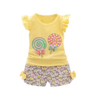 Baby Girl's Ruffle Top Tshirt Vest With Shorts Set
