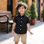 Blue Gingham Shirt with Khaki Shorts