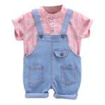 Boys Cotton Check Shirt And Dungaree Set