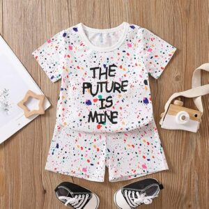 Boy's Cotton Printed White T-Shirt with Shorts
