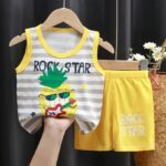 Cartoon Print Kid's Sleeveless T-Shirt & Shorts
