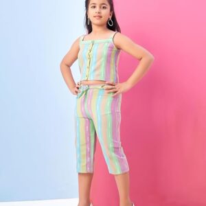 Casual Wear Pink Colour Stripes Print Cotton Top & Pant